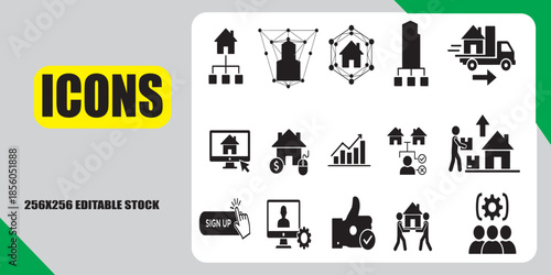 Set of Home and Building Icons for Real Estate and Construction Business