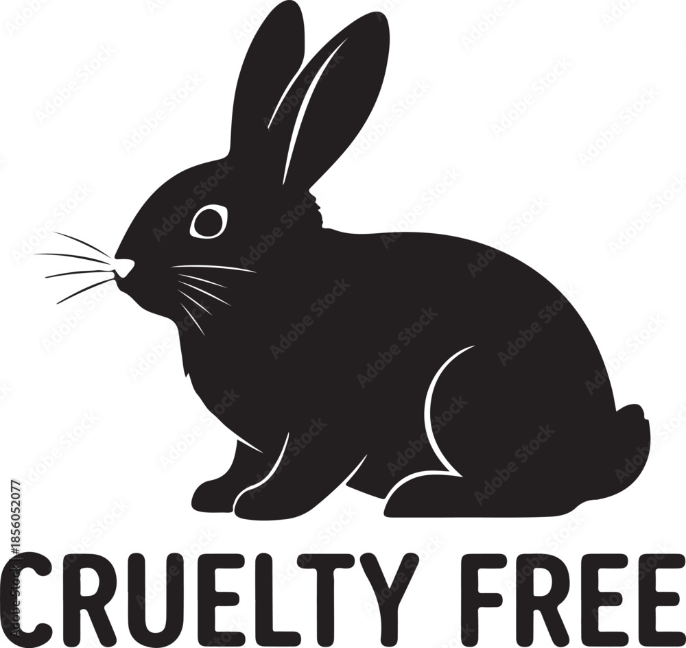 Fototapeta premium Black silhouette of a rabbit with the words Cruelty Free bunny white background