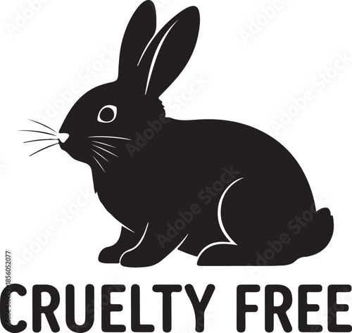 Black silhouette of a rabbit with the words Cruelty Free bunny white background