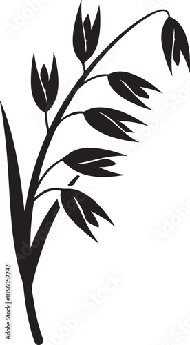 Black silhouette of an oat stalk with leaves and grains plant agriculture