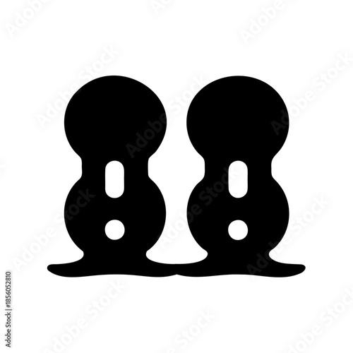 Stylized black abstract shapes resembling light switch plates or figure eights on a white background