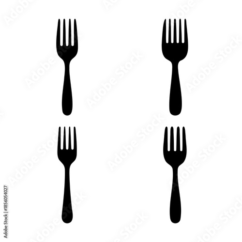 Four simple black fork silhouettes presented in a clean grid against a pure white background