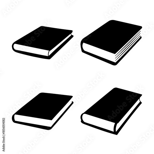 Simple black and white vector icons of various closed books symbolizing education and knowledge