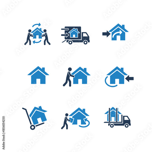 House moving and relocation icons set vector illustration