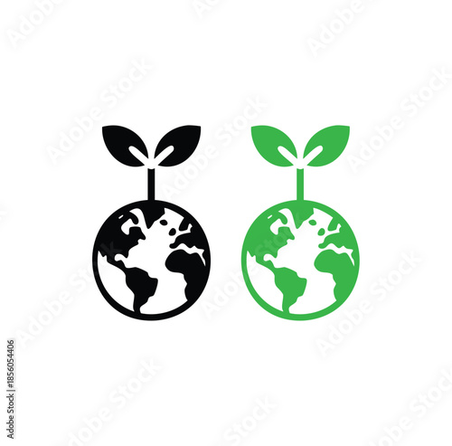 Green planet earth with plant sustainability nature environment care vector icon
