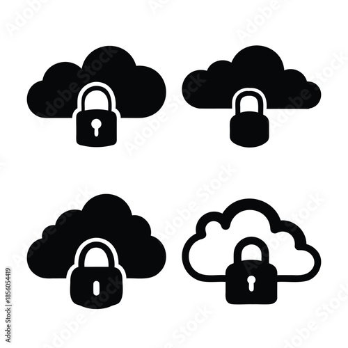 Secure cloud computing and data protection icon set for digital security solutions