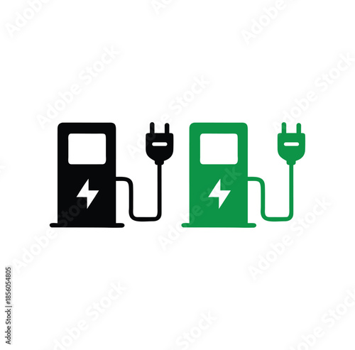Electric vehicle charging station eco friendly clean transport energy vector icon.
