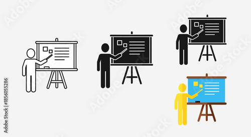 Presentation board with instructor icons, showing educational and business meeting concepts