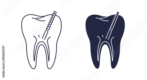 Dental root canal treatment icon stylized tooth with internal filling