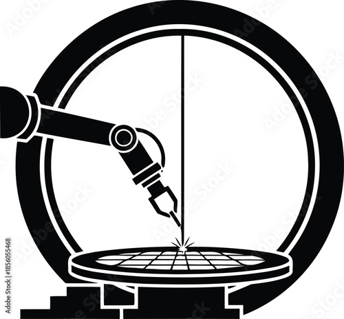 Precision robot arm performing detailed task isolated on white background, Vector