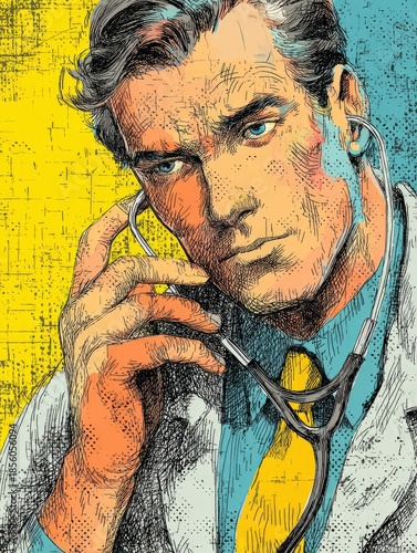 Wallpaper Mural Stylized portrait of a thoughtful doctor with a stethoscope. Torontodigital.ca