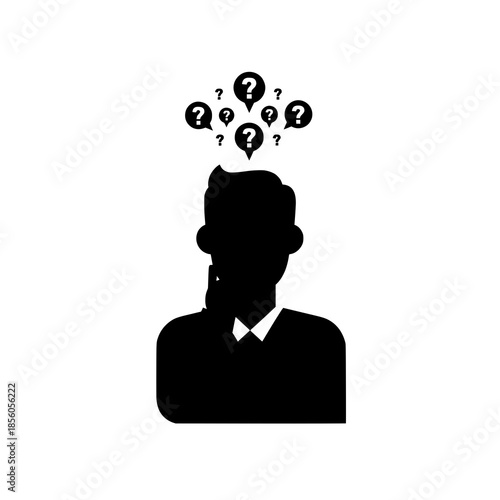 Thinking Man with Question Mark Icons Minimal Flat Vector Illustration