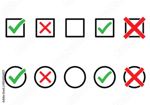 A collection of various check marks and cross marks in different shapes