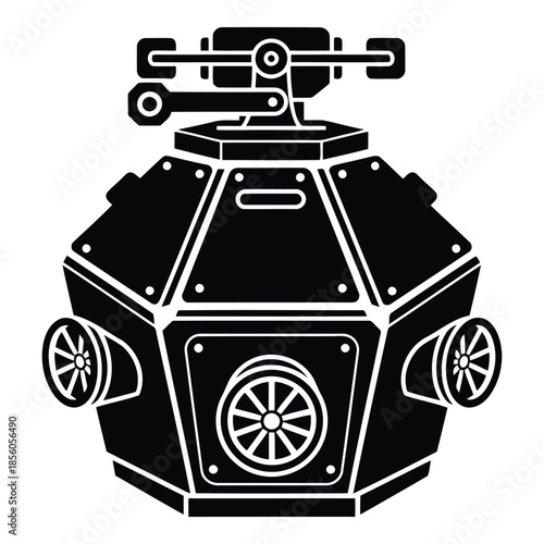 Hexagonal robotic vehicle isolated on white background, Vector