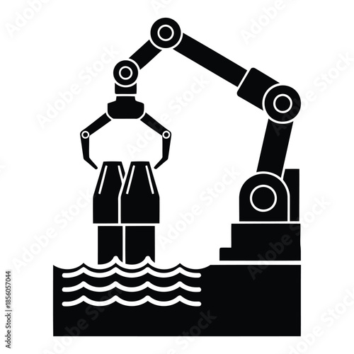 Industrial Robot Arm Performing Automation in Bottle Manufacturing Process
