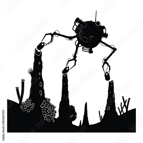 Underwater exploration robot isolated on white background, Vector