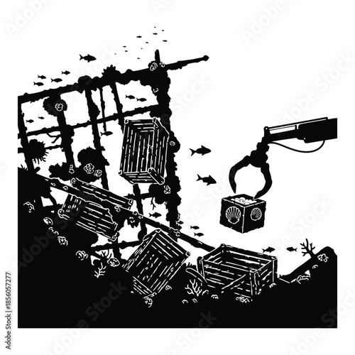 Futuristic Roboticarm Explores Underwater Shipwreck for Lost Cargo