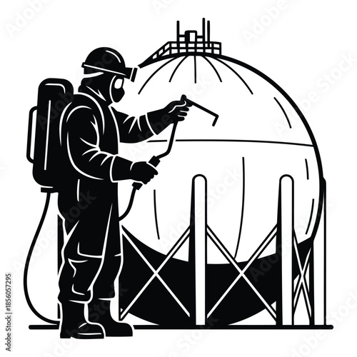 Worker inspecting storage tank isolated on white background, Vector