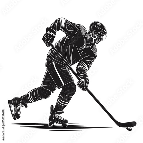 Hockey Player in Action: A dynamic illustration captures a hockey player in full motion, skillfully maneuvering the puck with precision and determination.