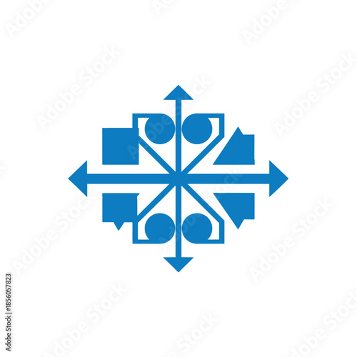 Abstract geometric shapes forming a symmetrical identity symbol