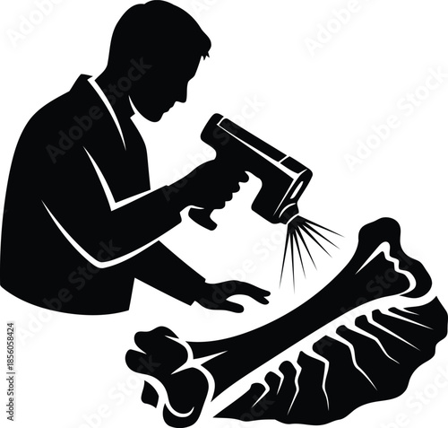 Forensic Scientist Examining Skeleton with Magnifying Glass