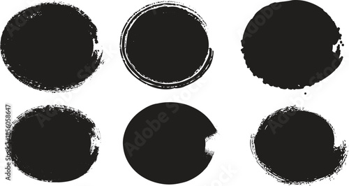 Six black oval shapes on a white background