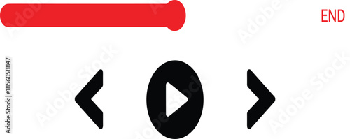 Digital video player interface set featuring red progress loading bar with black play and directional navigation arrow icons