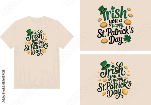 St Patrick s day themed t shirt design with clover and gold coin graphics