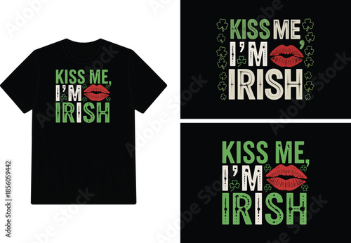 St patrick s day themed t shirt with lips and text design mockup