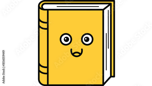 A cheerful cartoon book with a smiling face and expressive eyes, ready to read.