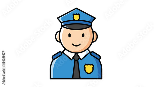 A friendly police officer in a blue uniform with a badge and hat.