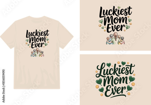 Luckiest mom ever t shirt mockup with floral and family illustration design