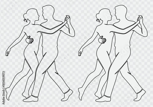 Tango dancers silhouette isolated on white background showcasing a beautiful and synchronized dance routine