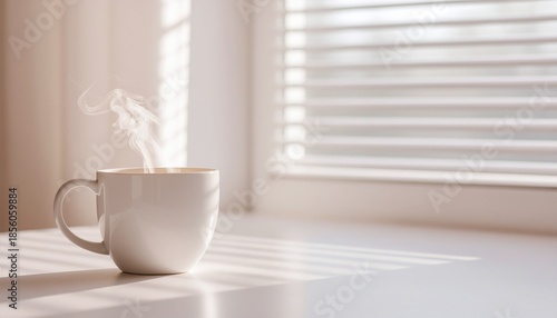 Wallpaper Mural 湯気立つ白いマグカップと朝の光（ミニマリスト・4Kリアリスティック）／Steaming White Mug in Morning Light (Minimalist, 4K Realistic)
 Torontodigital.ca