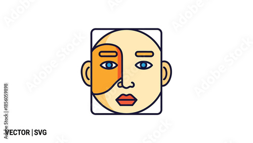 Abstract illustration of a human face with a geometric design and vibrant colors.