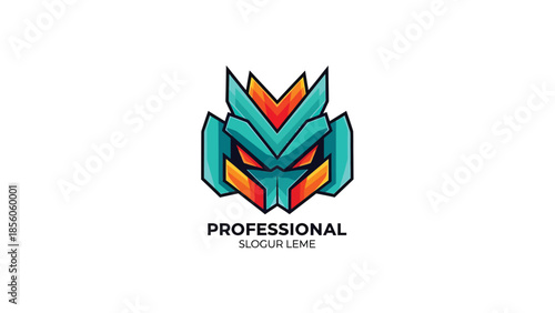 Abstract robot head logo design with vibrant colors and sharp edges.