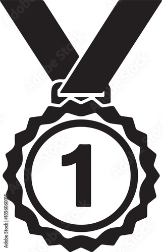 First place medal icon, winner's award symbol, golden ribbon for champions, achievement recognition