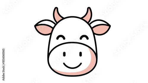 Adorable cartoon cow with a happy expression and cute features, smiling widely.