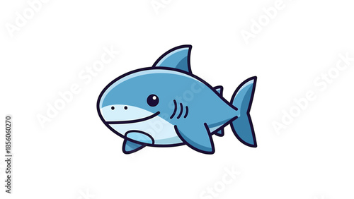 Adorable cartoon shark swimming in the ocean, smiling happily with joy.