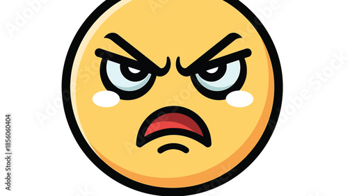 Angry yellow face with furrowed brows and a frowning mouth expressing frustration and rage.