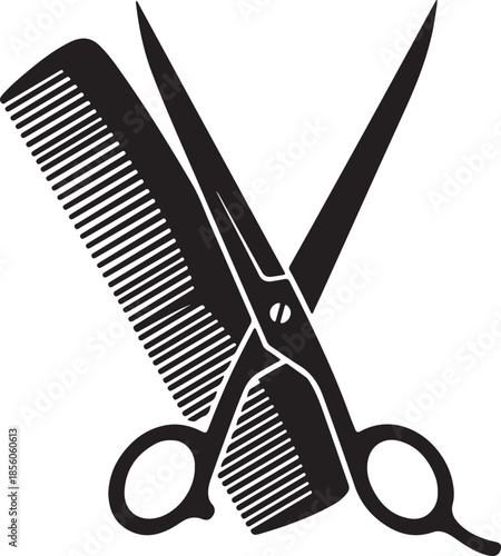 Hair salon comb and scissors icon vector isolated on transparent background hair salon concept
