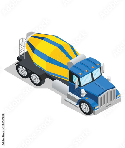 Blue and Yellow Cement Mixer Truck Isometric concrete mixer