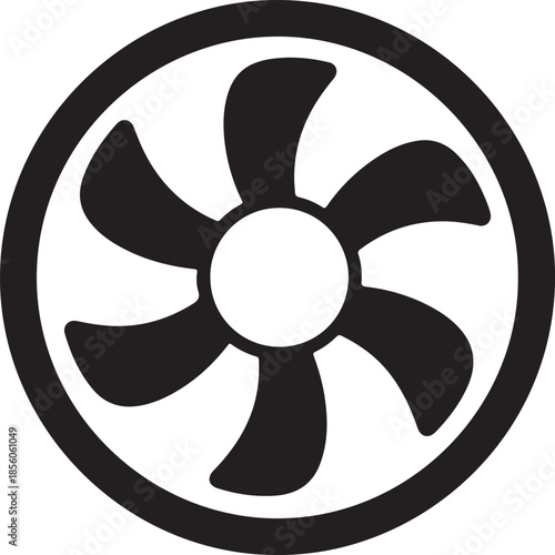 Industrial fan or propeller in circle air vent ventilation system vector silhouette icon