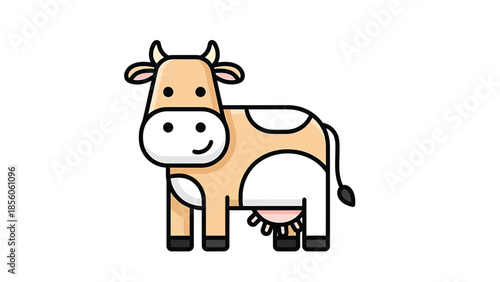 Cartoon cow illustration with a smiling face and spots on its body, standing.