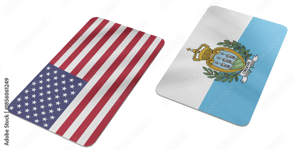 Obraz premium Diplomatic Relations Concept with Usa and San Marino National Flags Presented as Wavy Cards on a Textured Background