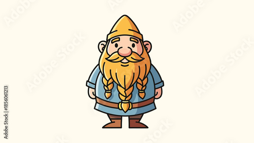 Cartoon dwarf with a long beard and a pointed hat, standing proudly.