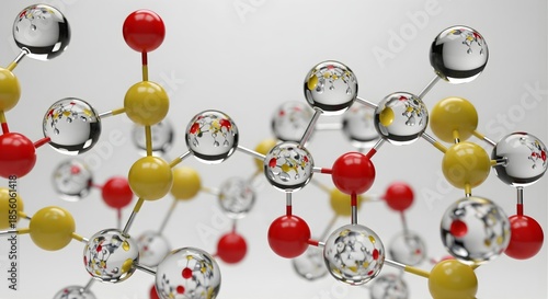 Molecular structure featuring complex network of atoms and bonds representing scientific research and chemistry with connections and structural integrity in science