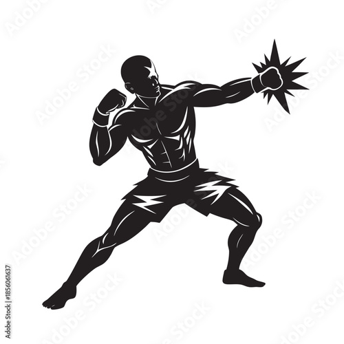 Boxing Fighter Punch Action Silhouette Pose