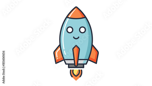 Cartoon rocket ship with a friendly face ready for space exploration and adventure.