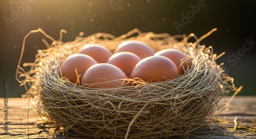 Brown Eggs in Nest a Symbol of New Life and Fresh Produce a Conceptual Shot of Food and Organic Farming with Natural Lighting and Warm Color Tones in Rustic Style